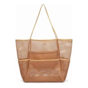 Tainehs | Mesh Beach Tote Bag with Interior Pockets in Brown